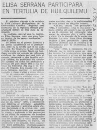 Elisa Serrana participará en tertulia de Huilquilemu.