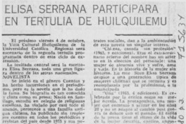 Elisa Serrana participará en tertulia de Huilquilemu.