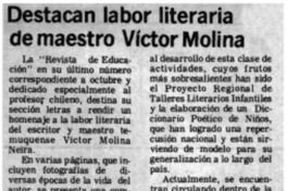 Destacan labor literaria de maestro Víctor Molina.