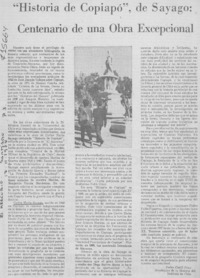 Historia de Copiapó", de Sayago, centenario de una obra excepcional