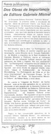 Dos obras de importancia de editora Gabriela Mistral.