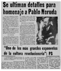 Se Ultiman detalles para homenaje a Pablo Neruda.