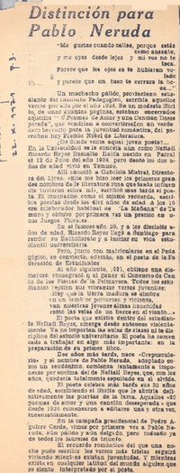 Distinción para Pablo Neruda.