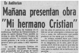 Mañana presentan obra "Mi hermano Cristian".