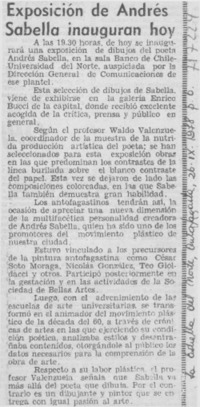 Exposición de Andrés Sabella inauguran hoy.