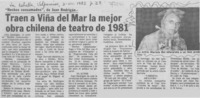 Traen a Viña del Mar la mejor obra chilena de teatro de 1981.