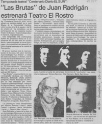 "Las Brutas" de Juan Radrigán estrenará teatro el rostro.