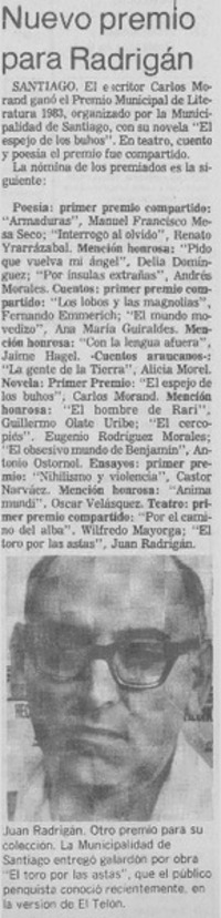 Nuevo premio para Radrigán.