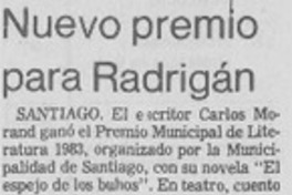 Nuevo premio para Radrigán.