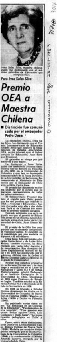 Premio OEA a maestra chilena.