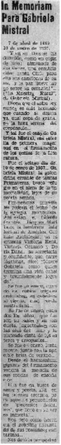 In memoriam para Gabriela Mistral