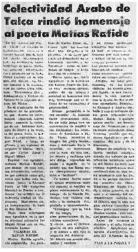 Colectividad árabe de Talca rindió homenaje a poeta Matías Rafide.