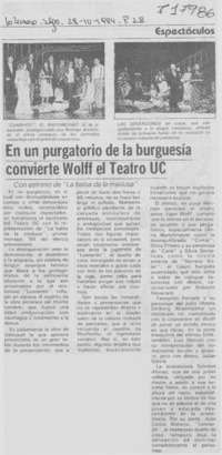 En un purgatorio de la burguesía convierte Wolff el teatro UC.