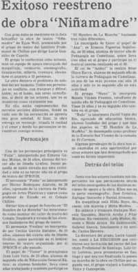 Exitoso reestreno de obra "Niñamadre".