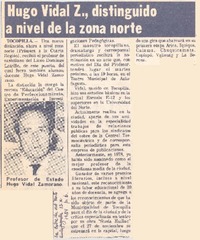 Hugo Vidal Z., distinguido a nivel de la zona norte.