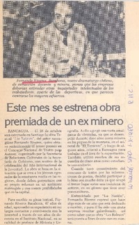 Este mes se estrena obra premiada de un ex minero.