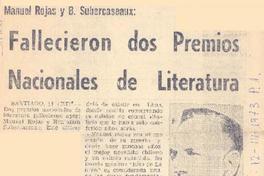Fallecieron dos Premios Nacionales de Literatura.