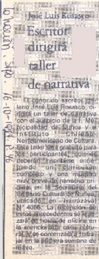 Escritor dirigirá taller de narrativa.