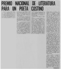 Premio Nacional de Literatura para un poeta costino