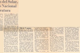 Hernán del Solar, Premio Nacional de Literatura.