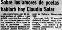 Sobre los amores de poetas hablará hoy Claudio Solar.