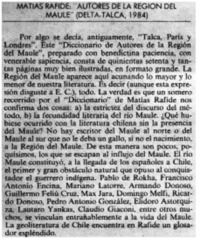 Matías Rafide:"Autores de la Región del Maule" (Deta-Talca 1984)