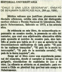 "Chile o una loca geografía, ensayo de Benjamín Subercaseaux.