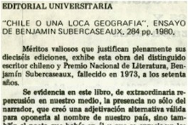 "Chile o una loca geografía, ensayo de Benjamín Subercaseaux.