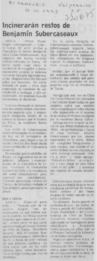 Incinerarán restos de Benjamín Subercaseaux.