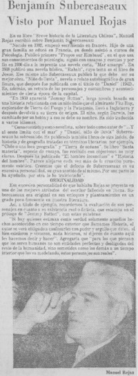 Benjamín Subercaseaux visto por Manuel Rojas.