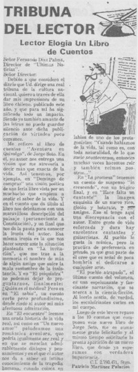 Lector elogia un libro de cuentos