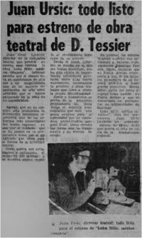 Juan Ursic: todo listo para estreno de obra teatral de D. Tessier.