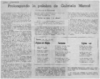 Prologando la palabra de Gabriela Mistral
