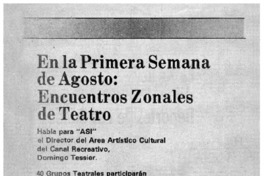 En la primera semana de agosto: encuentros zonales de teatro.