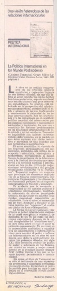 Política internacional en un mundo postmoderno
