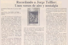 Recordando a Jorge Teillier: unos versos de aire y nostalgia : [comentario]