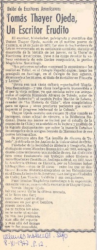 Tomás Thayer Ojeda, un escritor erudito.