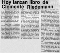 Hoy lanzan libro de Clemente Riedemann.