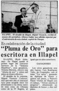 "Pluma de Oro" para escritora de Illapel