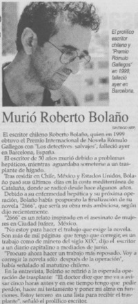 Murió Roberto Bolaño.