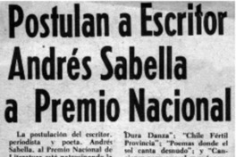 Postulan a escritor Andrés Sabella a Premio Nacional.