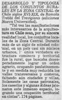 Desarrollo y tipología de los conjuntos rurales en la zona central.
