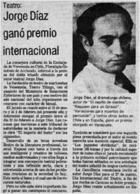 Jorge Díaz ganó premio internacional.
