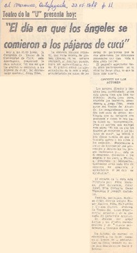 El Día en que los ángeles se comieron a los pájaros cucú.