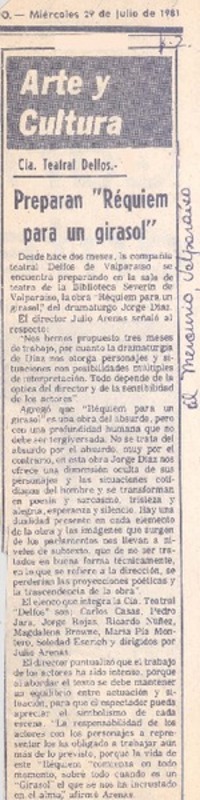 Preparan "Réquiem para un girasol".