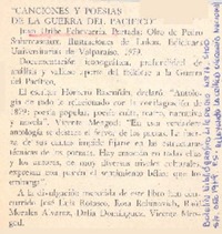 Canciones y poesías de la Guerra del Pacífico".