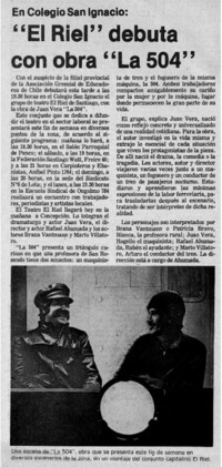 "El riel" debuta con obra "la 504".