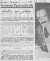 Fernando Valenzuela M.: auténtica voz poética.