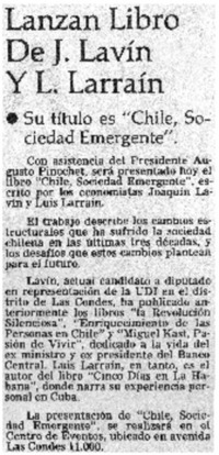 Lanzan libro de J. Lavín y L. Larraín.