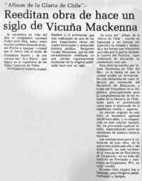 Reeditan obra de hace un siglo de Vicuña Mackenna.